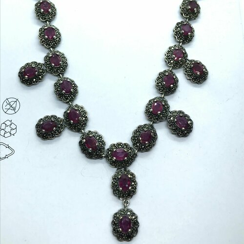 Колье серебро 925 проба марказит рубин длина 42 см красный розовый 43230₽