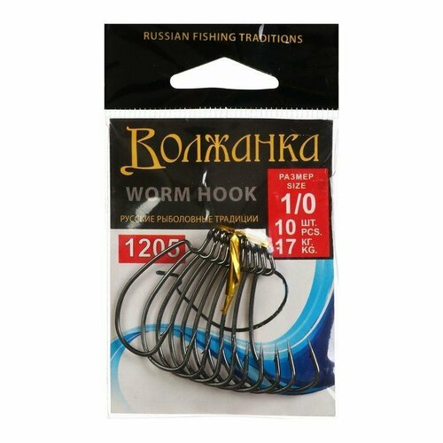 фото Крючки volzhanka worm hook № 1/0, 10 шт (комплект из 8 шт)