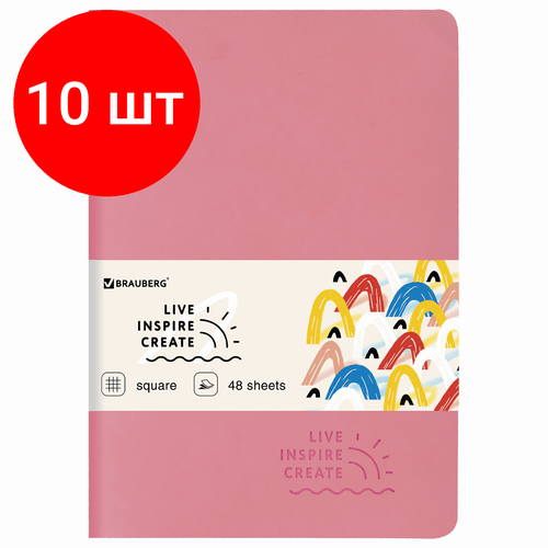 Комплект 10 шт, Тетрадь 48 л. в клетку обложка кожзам SoftTouch, сшивка, A5 (147х210мм), розовый, BRAUBERG RAINBOW, 403879