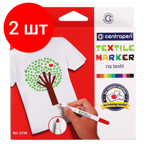 Комплект 2 шт, Маркеры для ткани 10 цветов CENTROPEN Textile Marker, круглый наконечник, 1.8 мм, 2739/10, 5 2739 1001