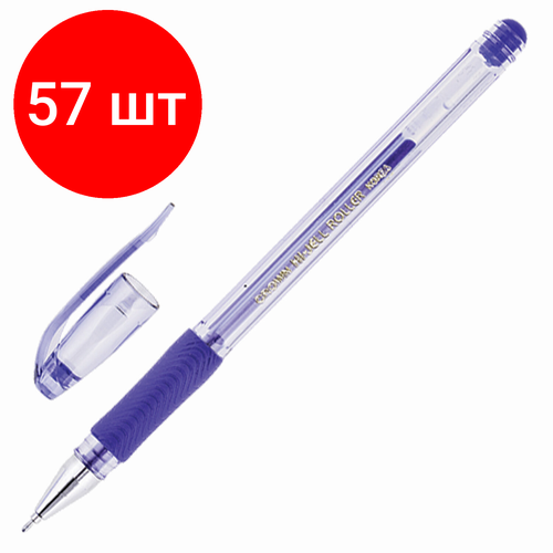 Комплект 57 шт, Ручка гелевая с грипом CROWN Hi-Jell Needle Grip, синяя, узел 0.7 мм, линия письма 0.5 мм, HJR-500RNB