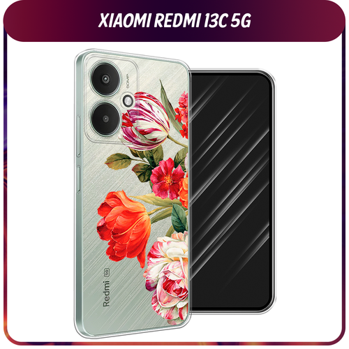 Силиконовый чехол на Xiaomi Redmi 13C 5G/13R 5G/Poco M6 5G / Сяоми Редми 13C 5G/13R 5G/Поко М6 5G Весенний букет, прозрачный силиконовый чехол на xiaomi redmi 13c 5g 13r 5g poco m6 5g сяоми редми 13c 5g 13r 5g поко м6 5g акварель