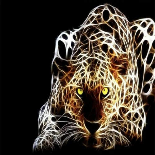 Алмазная мозаика на холстеОгненный Леопард 50х40 см, полная выкладка, круглые стразы