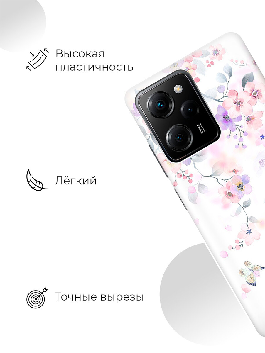 Силиконовый чехол на Xiaomi Poco X5 Pro 5G / Сяоми Поко Х5 Про 5Г с рисунком "Акварельные цветы вишни" — фото 1
