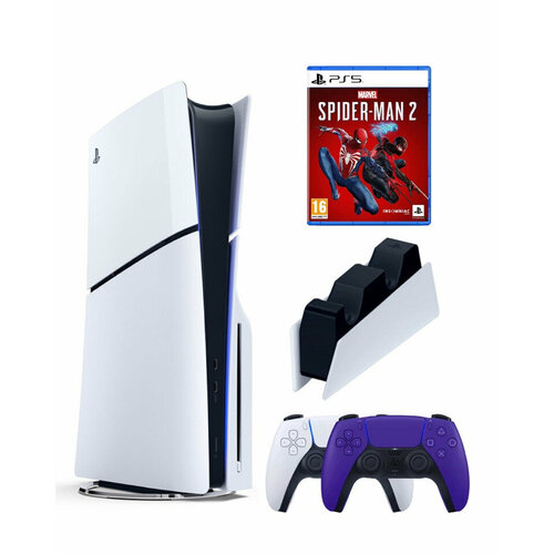 Приставка Sony Playstation 5 slim 1 Tb+2-ой геймпад(пурпурный)+зарядное+Человек Паук 2 приставка sony playstation 5 slim 1 tb 2 ой геймпад пурпурный зарядное майнкрафт