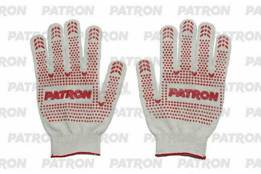 PATRON PPG101 Перчатки трикотажные с ПВХ покрытием точка, из 4-х нитей 10 класс, белого цвета