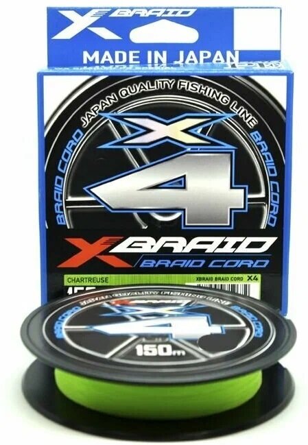 Японский плетеный шнур YGK X-Braid Braid Cord X4 150m Chartreuse #0.5, 0,117mm lb, 4.7кг