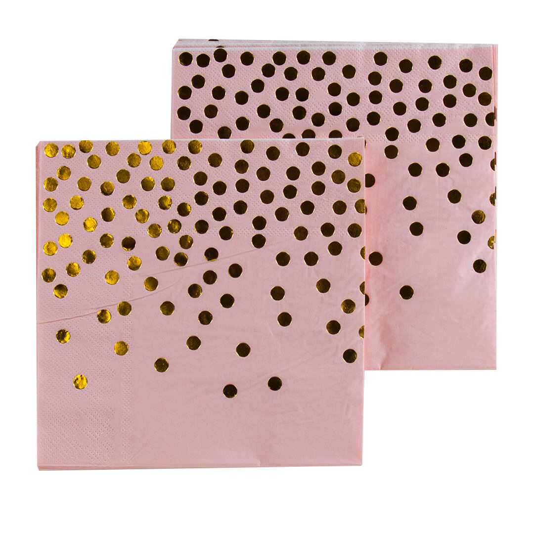 Салфетки, Золотое конфетти, Розовый/Золото, Металлик, 33x33 см, 12 шт.