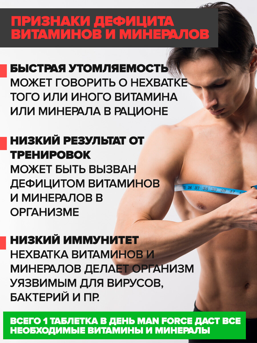 Бад Для Мужского Здоровья Витамины для мужчин спортивные, 90 таблеток, MAN Force, мультивитамины, рост мышц, тестостерон, БАД