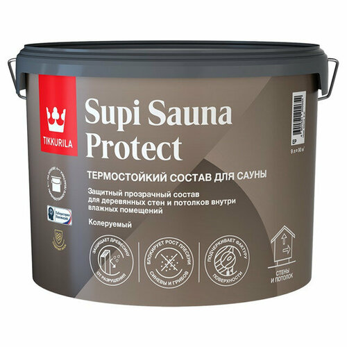 Состав для сауны tikkurila supi sauna protect 9л бесцветное, арт.700014052 состав для сауны tikkurila supi sauna protect 9л бесцветное арт 700014052