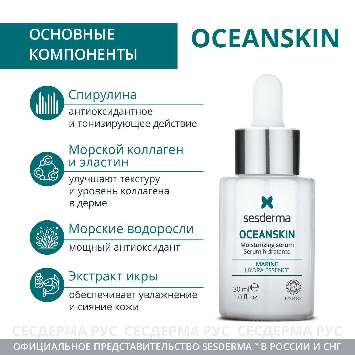 OCEANSKIN Сыворотка увлажняющая для лица с коллагеном, 30 мл