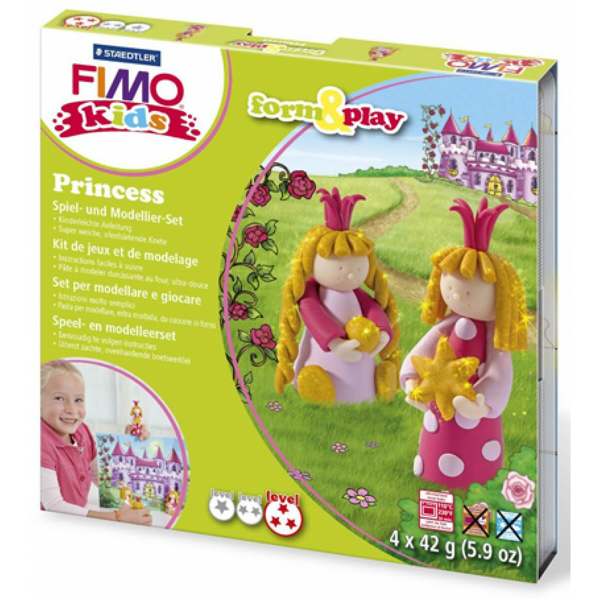 Набор полимерной глины FIMO kids form&play детский Принцесса 16 х 15 х 2,5 см нежно-розовый, розовый, телесный, блестящий золотой FIMO 8034 06 LZ