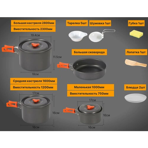 походный набор посуды с газовой горелкой Набор туристической посуды 14 предметов