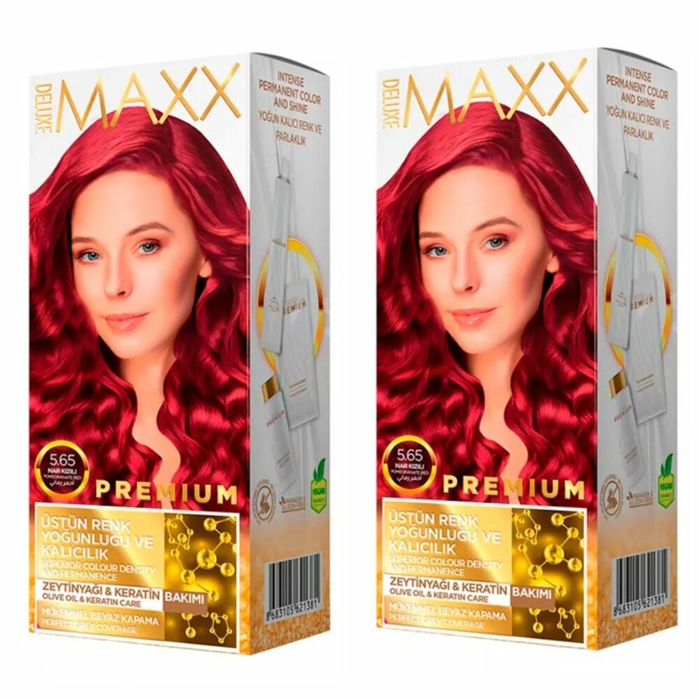 MAXX DELUXE Краска для волос Premium, тон 5.65 Клубнично-красный, 110 г, 2 уп
