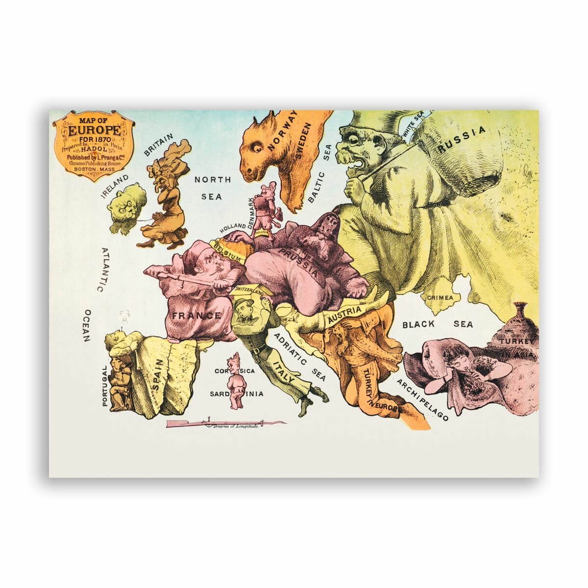 Картина на холсте, репродукция / Винтажная карта Европы / Размер 40 x 53 см