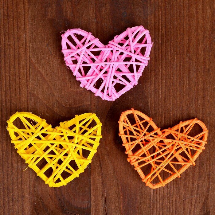 Декор для творчества из лозы «Сердце» набор 3 шт размер 1 шт. — 65 × 6 см цвет микс