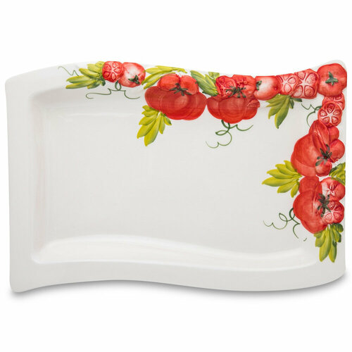 Керамическое фигурное блюдо Томаты, 33 х 20 см, белый/декор, серия Pomodoro, Edelweiss, EDW-8009T