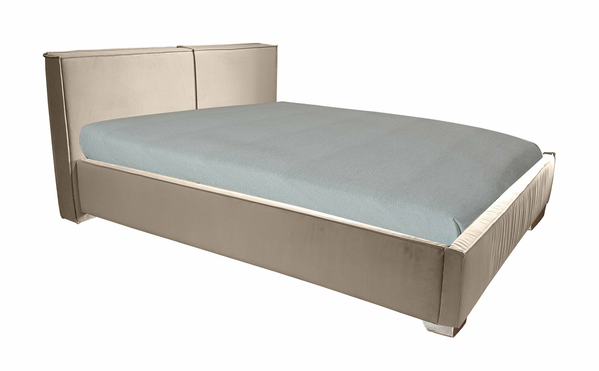 Односпальная кровать Бруклин 90x200 основание металлическое с ламелями велюр бежевый ножки 5 см