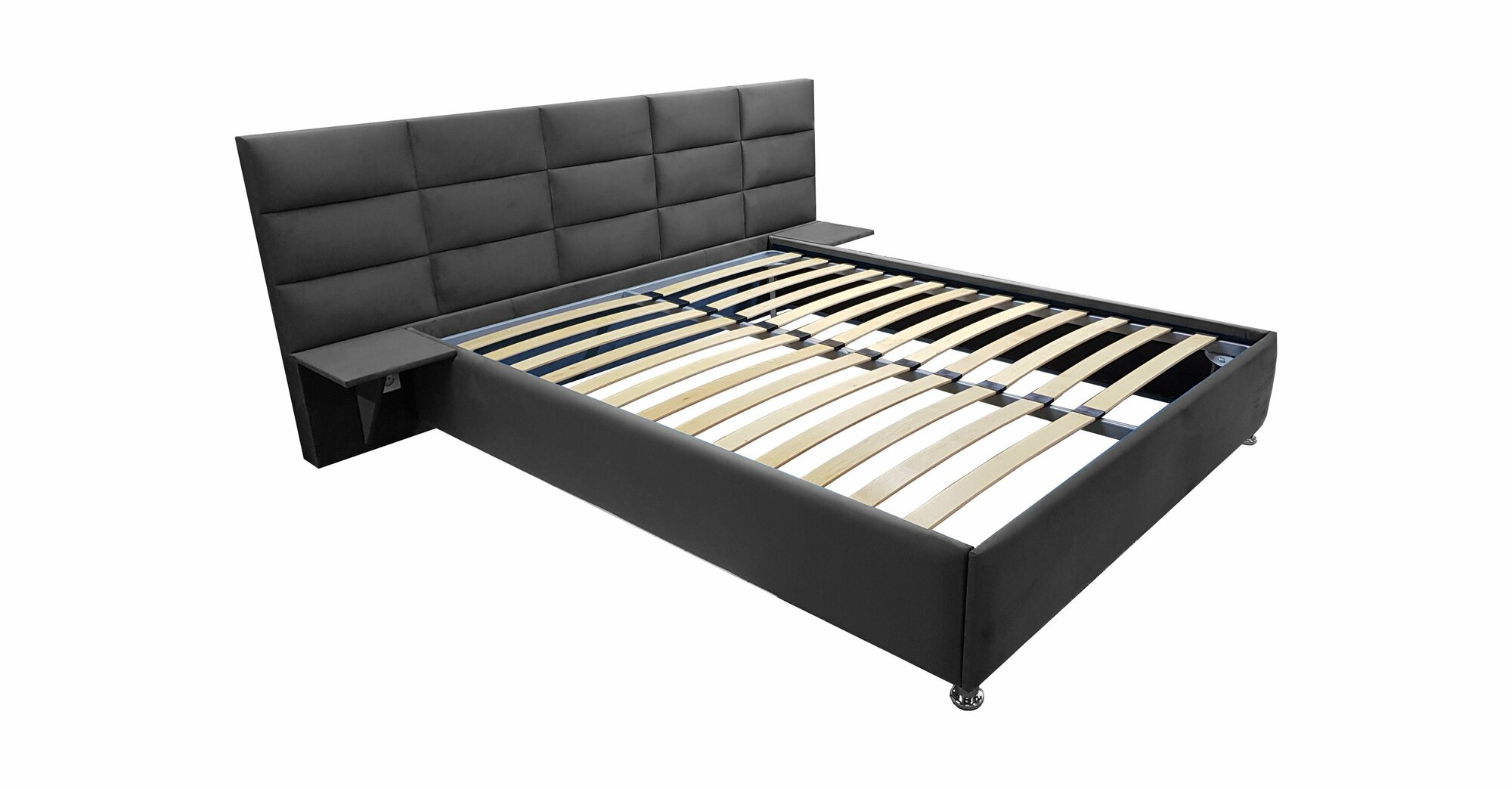 Двуспальная кровать Пекин 180x200 основание металлическое с ламелями велюр черный без ножек