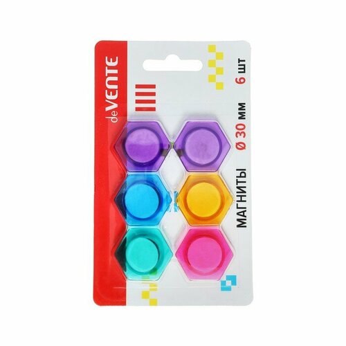 Магниты для досок 30 мм 6 штук deVENTE HEXAGON микс х 4 цвета картонная коробка 458₽