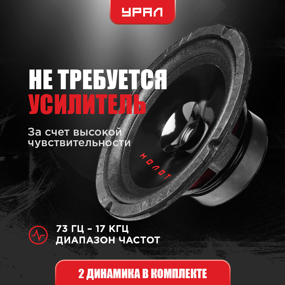 Акустическая система Урал АС-М165 "Молот", черная, 16,5см, 90Вт — фото 1