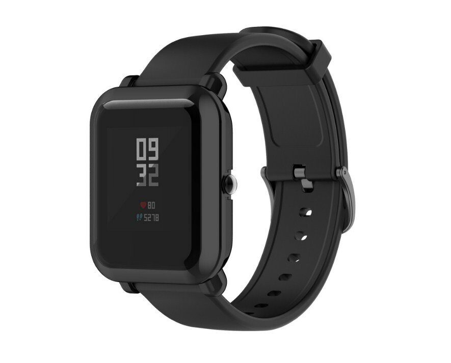 Защитный бампер-чехол из тонкого и прочного силикона для Amazfit Bip S/ Amazfit Bip S Lite с противоударными свойствами, черный