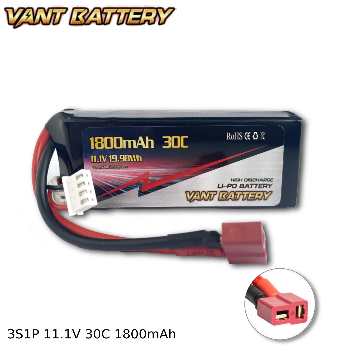 Аккумулятор Vant LiPo 11.1V 1800mAh 30C разъем T-Plug для радиоуправляемых вертолетов катеров машин