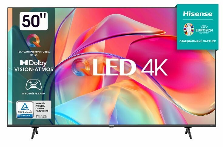 50" Телевизор HISENSE 50E7KQ, QLED Smart TV, DLED, 3840×2160, 60Гц, черный