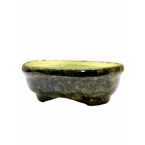 Кашпо для бонсай кактусов керамика кактусник кактусница Бонсайница №4 овальное зеленое