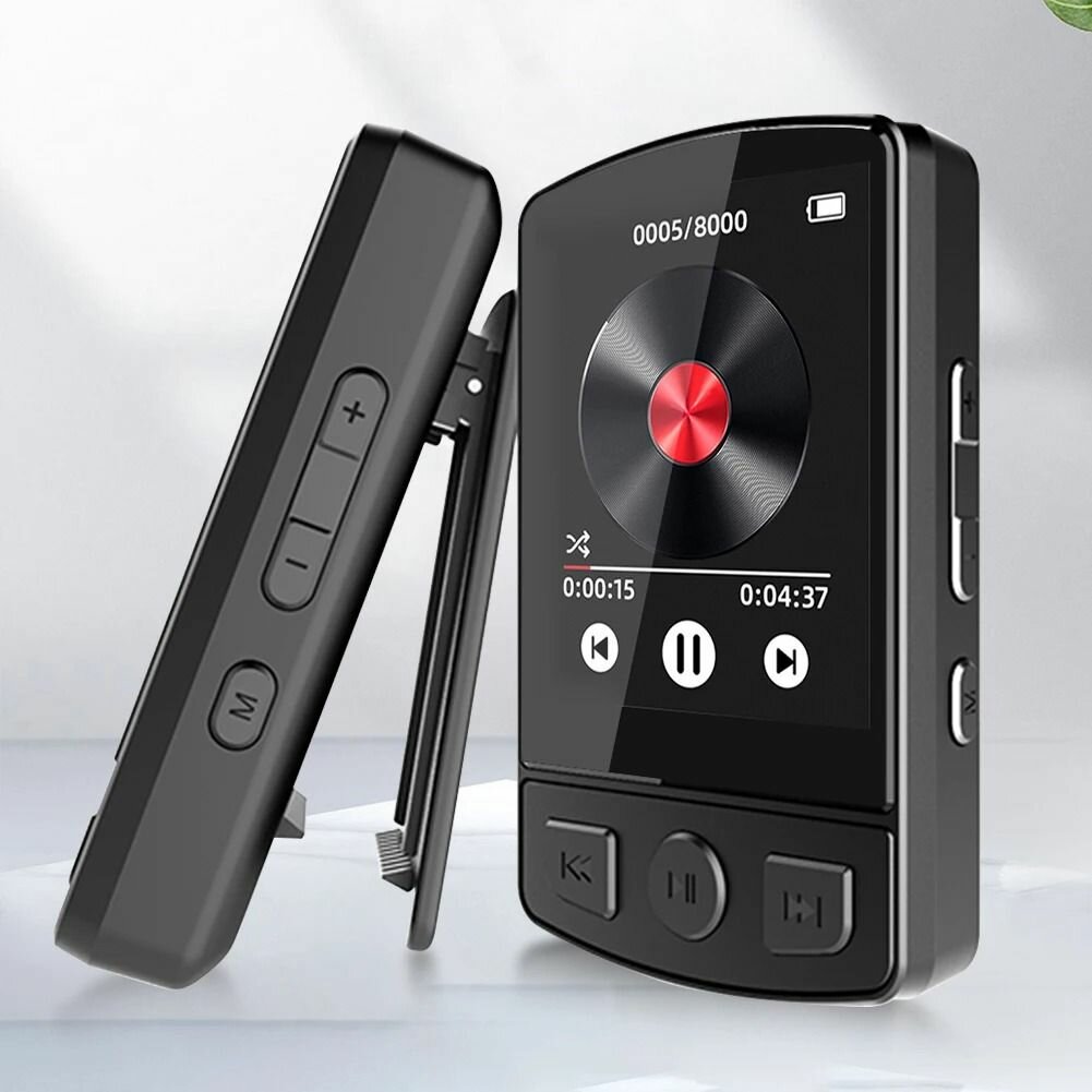 Mp3 плеер с bluetooth с диктофоном. Сенсорный мп3 плеер для музыки с блютуз, с клипсой, 16 ГБ.