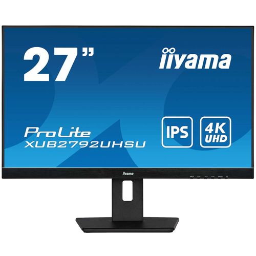 IIYAMA Монитор LCD 27' 16:9 3840x2160(UHD 4K) IPS, nonGLARE, 60 Гц, 300cd/m2, H178°/V178°, 1000:1, 80M:1, 1.07B, 4ms, DVI, HDMI, DP, USB-Hub, Height adj, Pivot, Tilt, Swivel, Speakers, 3Y, Black