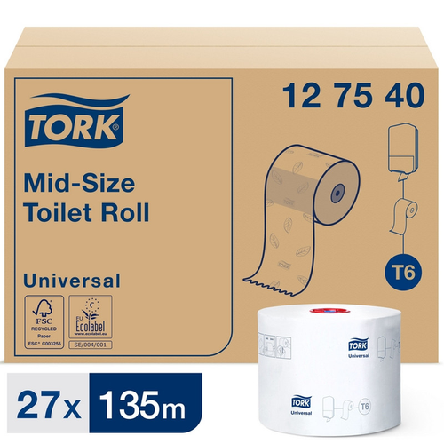 Tork Бумага туалетная для диспенсера Tork Mid-size Т6 Universal 1сл бел135м 27рул 127540