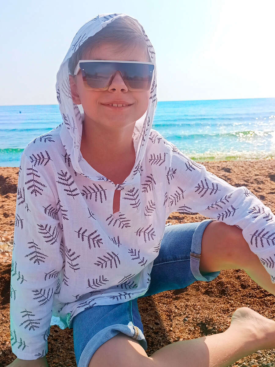Пляжная белая туника с капюшоном детская рубашка из муслина оверсайз для девочки и для мальчика