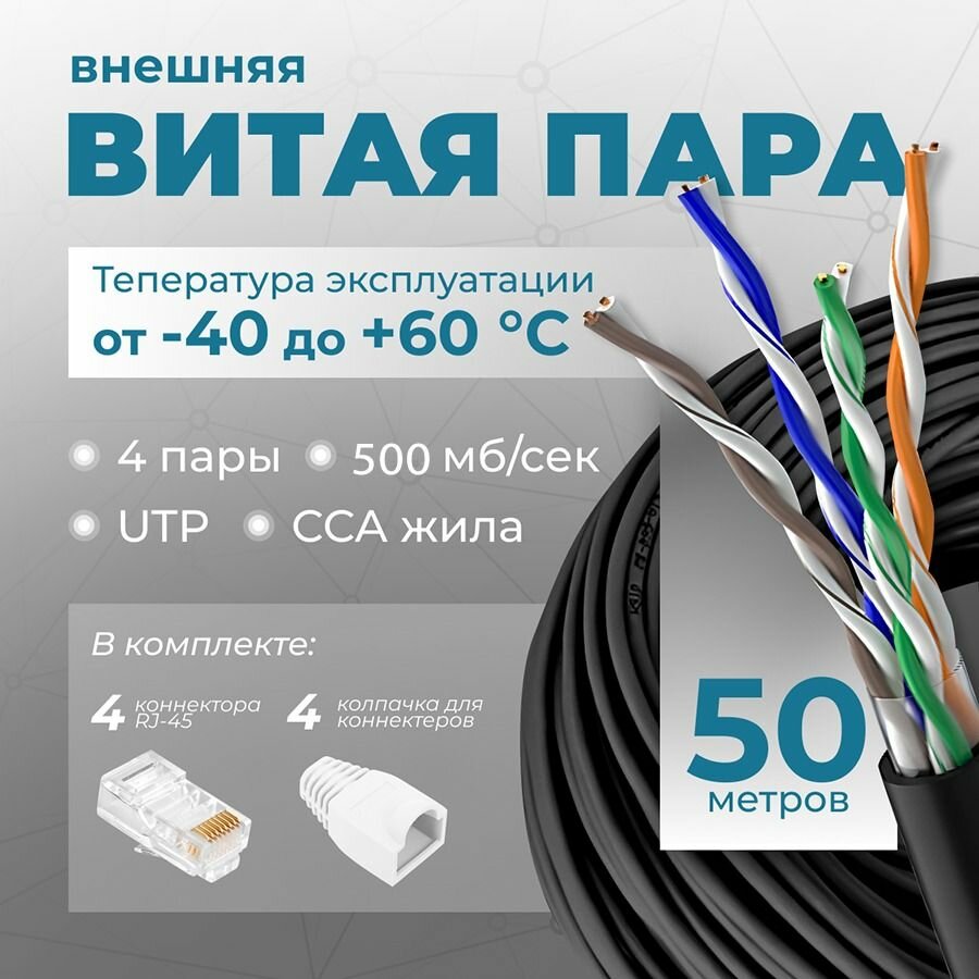 фото Внешний интернет кабель (витая пара) REDMART 100 метров уличный для наружной прокладки CCA (омедненный алюминий) UTP PE 4 пары (8 жил) Cat.5е 24AWG outdoor 100м