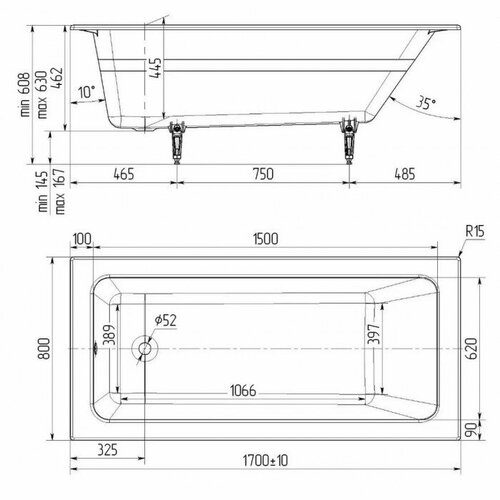 Ванна чугунная Delice Parallel 170x80 DLR220502 без ручек