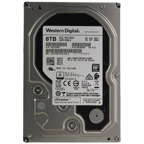 Жесткий диск WD Western digital 8Tb DC HC320 7.2К 3.5 SATA III (SATA3 - 6Gb/s) HUS728T8TALE600