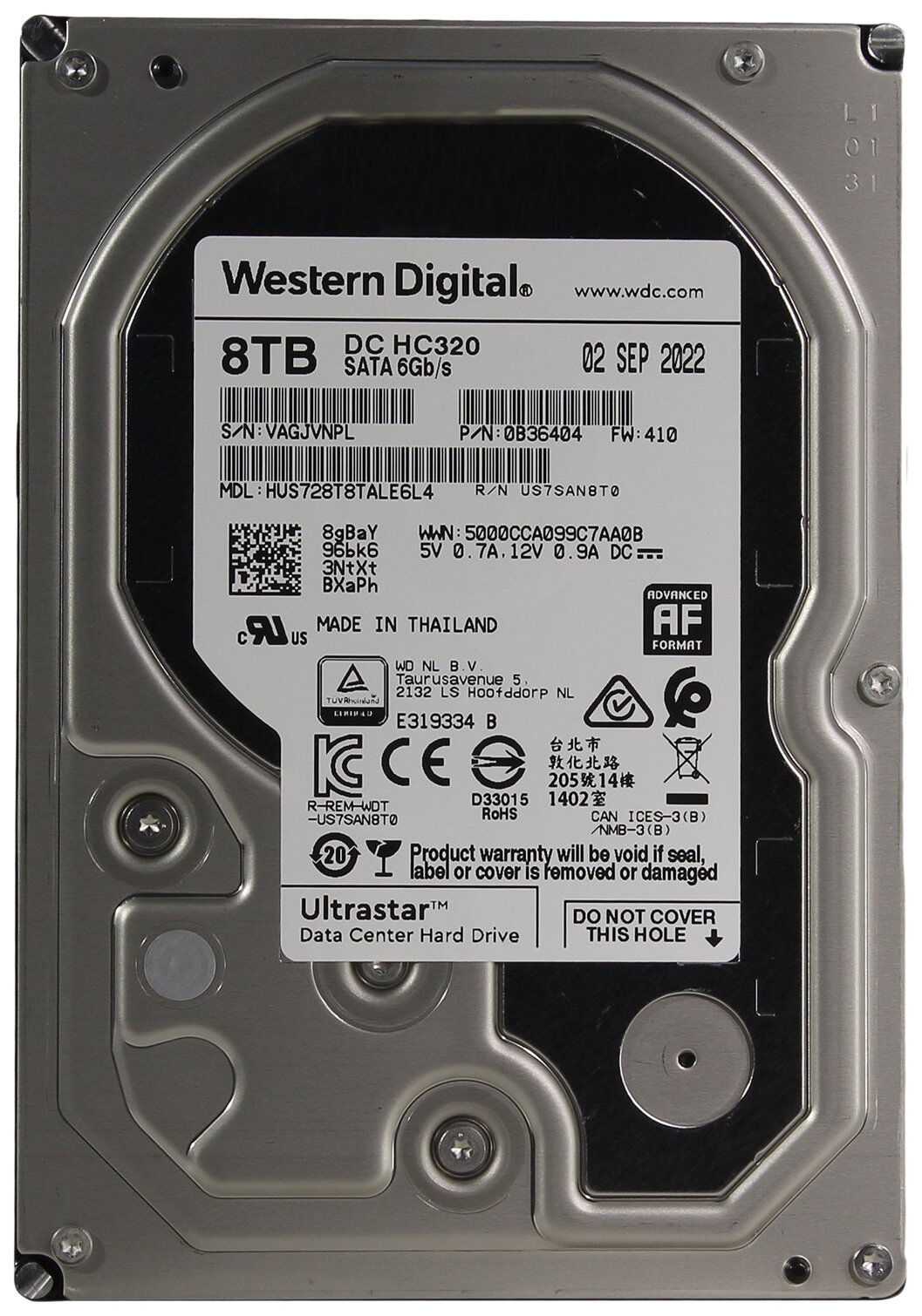 Жесткий диск WD Western digital 8Tb DC HC320 7.2К 3.5" SATA III (SATA3 - 6Gb/s) HUS728T8TALE600