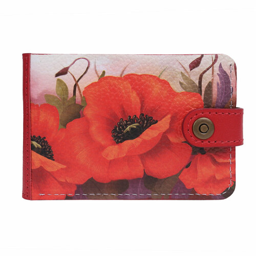 Портмоне Eshemoda Портмоне Slim с принтом Eshemoda “Цветочное настроение”, натуральная кожа, цвет красный, фактура матовая, зернистая, красный