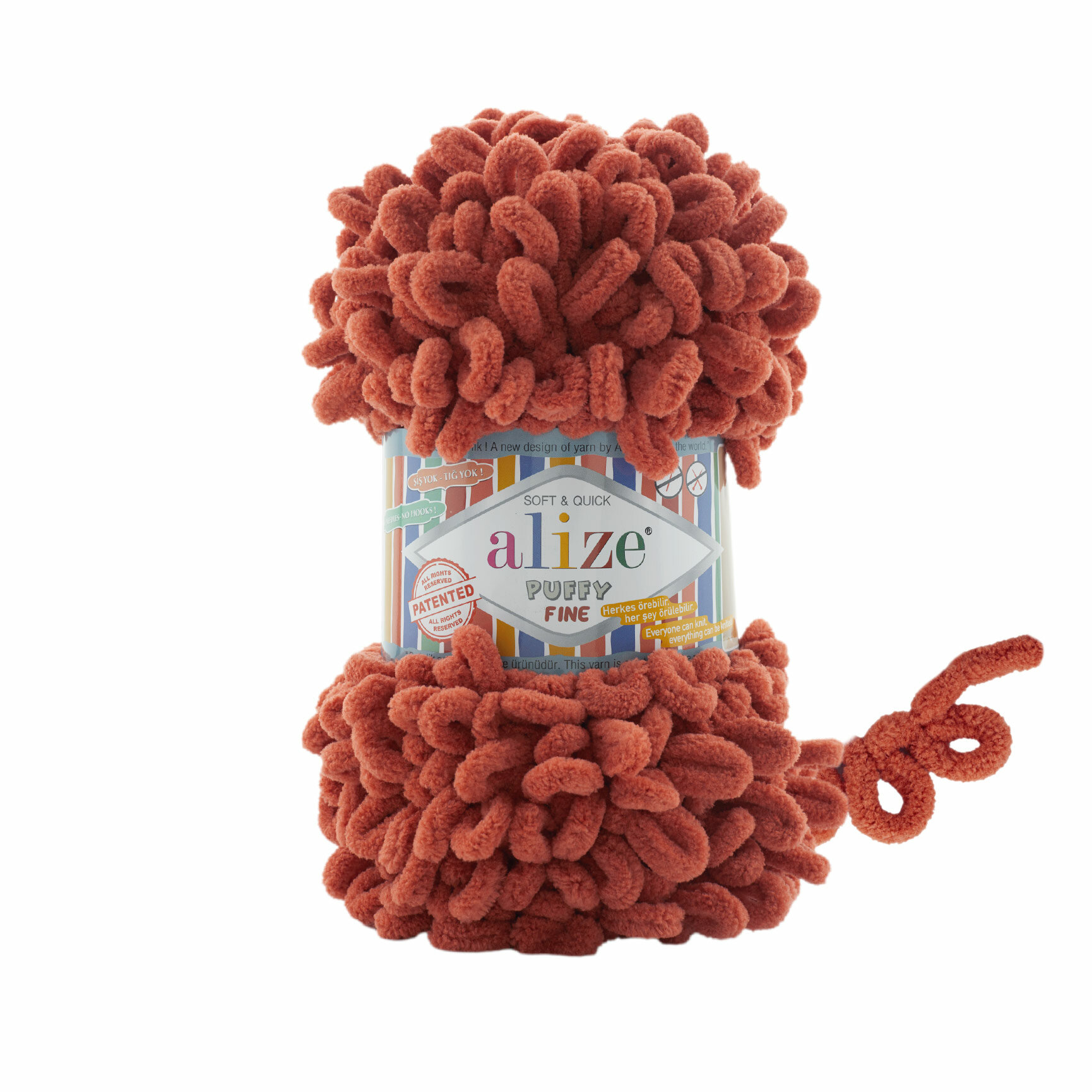 Пряжа для вязания руками с петлями ALIZE 'Puffy Fine' 100г, 14,5м (691 медный), 5 мотков