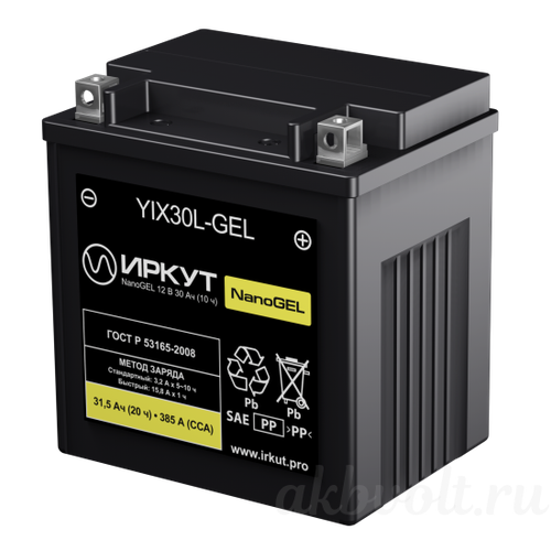 Аккумулятор иркут AGM 31.5Ач обратная полярность YIX30L-GEL