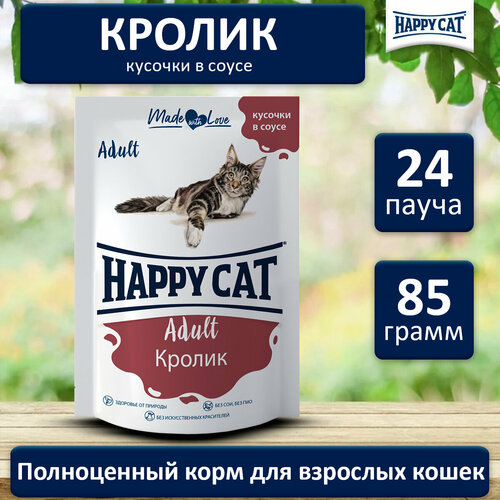 Корм влажный для кошек Хэппи Кэт (Happy Cat) кролик в соусе, пауч (24шт*85гр)