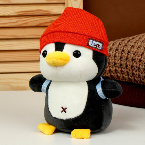 мягкая игрушка пингвин в шапке с шарфом Мягкая игрушка «Пингвин» с рюкзаком, в красной шапке, 22 см