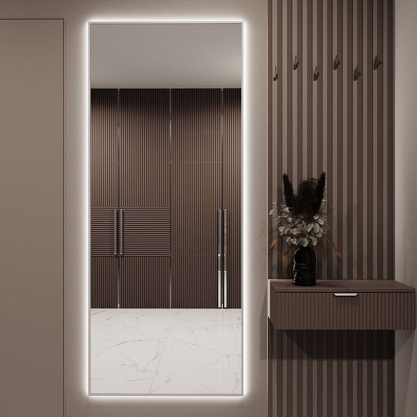 Зеркало с подсветкой в алюминиевой раме настенное Market-house 170х70 см. Свет: Нейтральный Белый 6000К. Серебро