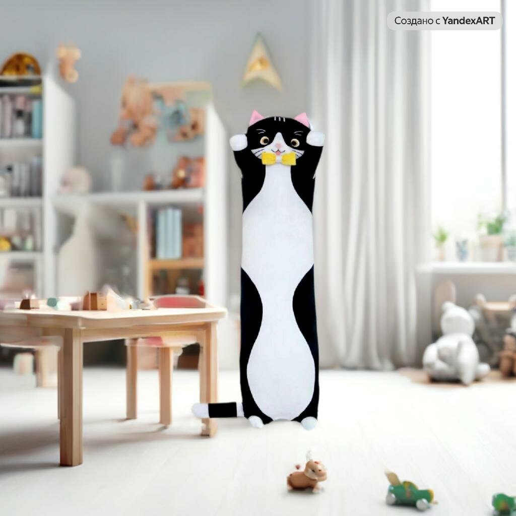 фото Игрушка-подушка Кот батон, 70 см, черно-белый