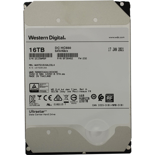 Жесткий диск серверный WD Ultrastar DC HC550 WUH721816ALE6L4 16TB 35 SATA 6Gbs 7200rpm 512MB 0F38462 512e Bulk 39900₽