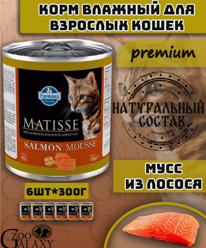 FARMINA Консервы MATISSE для кошек мусс с лососем 6х300 г