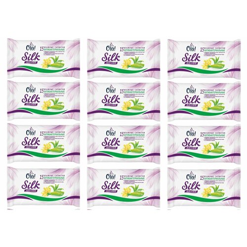 Ola! Влажные салфетки очищающие Silk Sense антибактериальные, 15 шт, 12 уп влажные салфетки универсальные ola silk sense белый чай и мята 15 шт 6 уп