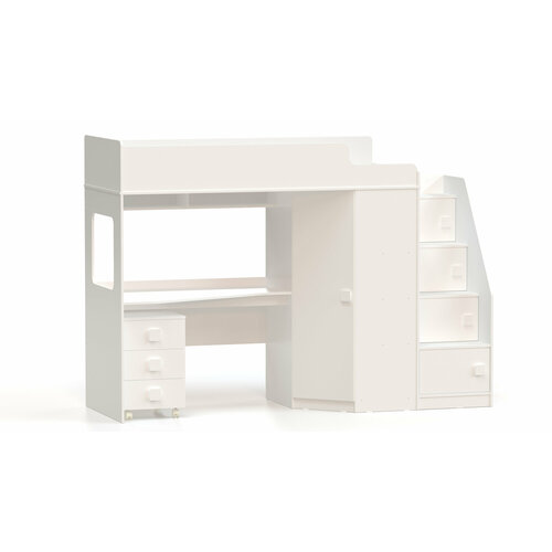Кровать-чердак с угловым шкафом и столешницей Ridgimmi 11.1 белая