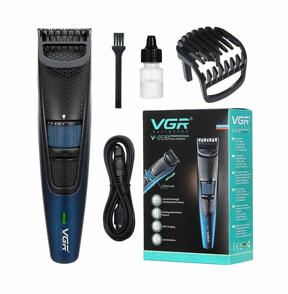 Беспроводной триммер для бороды, усов VGR V-053-1, черный, синий