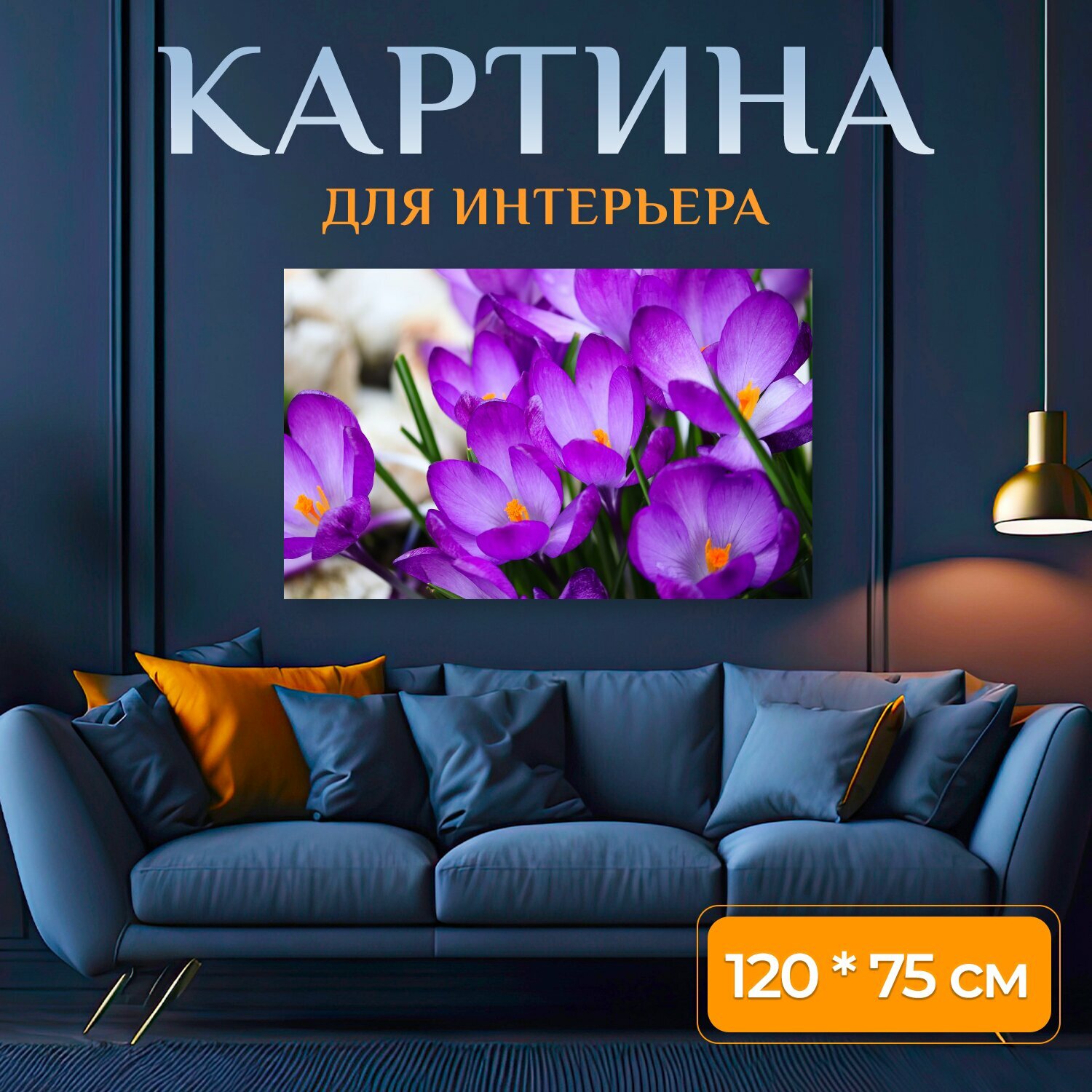 Картина на холсте "Крокус, крокусы, весна" на подрамнике 120х75 см. для интерьера
